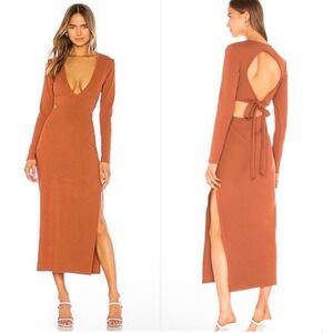 NWT ATOIR Unloving You Dress Cognac Brown Midi Cutout Tie Back US 2 XS‎